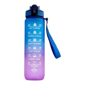 Water Bottle with Straw – Leakproof & BPA-Free | Time Marker for Daily Motivation | Ideal for Gym, Office, Cycling, School, Outdoor Fitness 1Liter (32oz) (Blue-Purple)