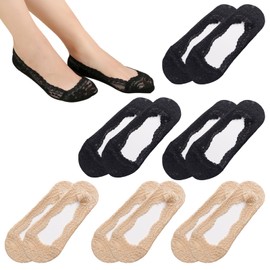 KkvoGmle 6 Pairs No Show Socks for Women, Non Slip Lace Invisible Socks Non Slip Lace Invisible Socks Low Cut Socks Boat Socks Breathable Ankle Socks