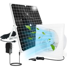 Solar Powered Fan, 9.1" Solar Exhaust Fan Kit, 25W Waterproof Chicken Coop Fans with 14.8Ft On/Off Switch Cable & Power Adapter, Cooling Ventilation for Greenhouse, Shed, Outside, Garages, Dog House