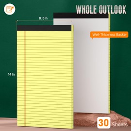 Yellow Legal Pads 8.5 x 14 Note Pads, 6 Pack Legal Pads 8.5 x 14 Notepads, 8.5 x 14 Wide Ruled Lined Paper, Micro Perforated Writing Pads, 30 Sheets Per Note Pad, Legal Notepad for Work/School/Office