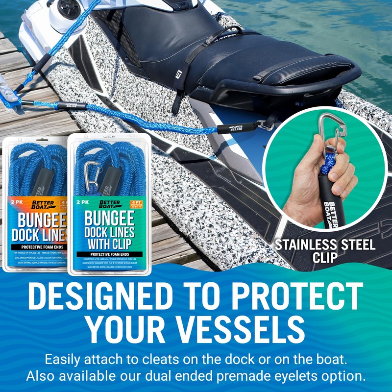 Better Boat Blue Marine Grade Bungee Dock Lines, 2 Pieces,