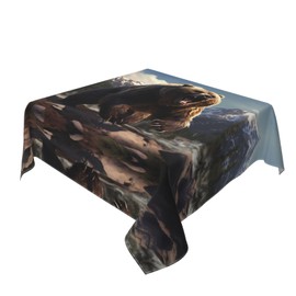 WHJYMX Square Decorative tablecloths 54"x54" Coffee Table Cloth Washable and Reusable for Dining Table, Coffee Table Fierce Grizzly Bears Pattern