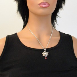 Bleeding Heart Silver Finish Wrapped in Thorns with Red Crystal Pendant Necklace
