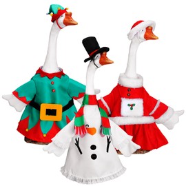 Yeyeplum 3 Set Christmas Goose Outfit 23 Inch Snowman Santa Elf Porch Goose Clothes Cute Lawn Animal Costume Art Dress for Xmas Garden Yard Statue Decor