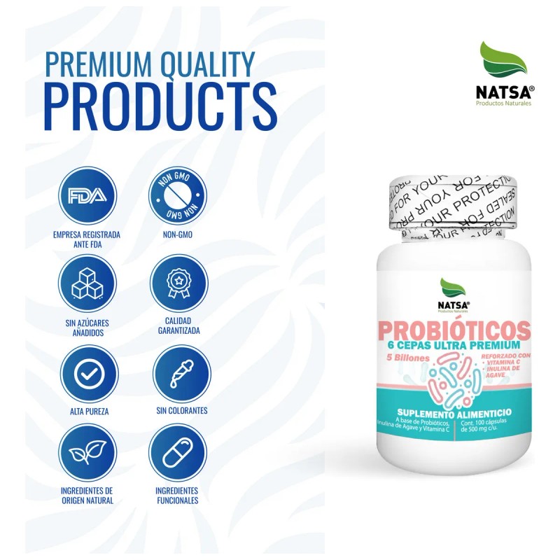 Probioticos 100 Cpsulas, 5 Billones por toma, Cepas Premium, Reforzado