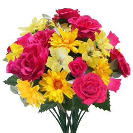 Zythrem 2 Bunches Artificial Flowers Faux Rose Bouquet with Silk Sunflower Lifelike Spring Summer Faux Flower for Vase Home Kitchen Table Centerpieces Party Cemetery Grave