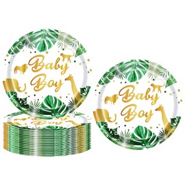 24 platos de vajilla para baby shower, suministros de fiesta de safari con animales de selva para bebé, suministros de fiesta de 7 pulgadas, platos de papel de animales de la selva de safari, para decoración de fiesta de té