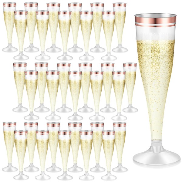 100 Pcs Rose Gold Champagne Flutes Bulk 4.5 oz Clear Plastic Toasting Glasses Plastic Champagne Glasses Mimosa Glasses Disposable Cocktail Cups with Rim for Wedding Birthday Party Baby Shower