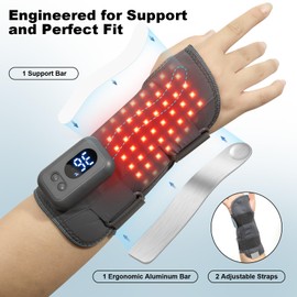 Infrared Red Light Therapy Wrist Brace, Right Left Hand Red Light Therapy Device with 660nm & 850nm Red Light for Carpal Tunnel, Tendonitis Relief Adjustable Fit, Rechargeable Control (Right Hand)