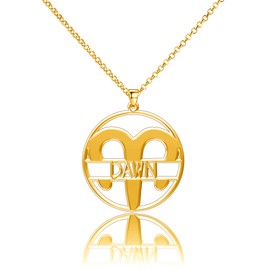 LoEnMe Jewelry Silver Plated Aries Woman Custom Made Engraved Sterling Silver Customized Name Necklace