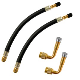 Janhemei Janhemei Valve Stem Extension, 2pcs 8.25 Inch Flexible Tire Valve Extender with 2pcs 90 Degree Brass Tire Valve Extension Adaptors, for Universal RV Cars Truck Motorcycle Bike Scooter