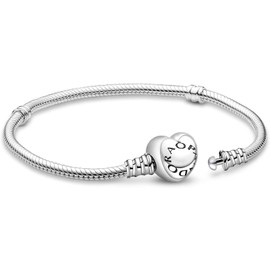 APUUESN Sterling Silver Charms Bracelet with Logo Engraving, Bracelets Moments Series, Bracelets Me Series, Charms Pendant Bracelet from 17 cm to 21 cm, Gold, Silver, 23 inches, Sterling Silver