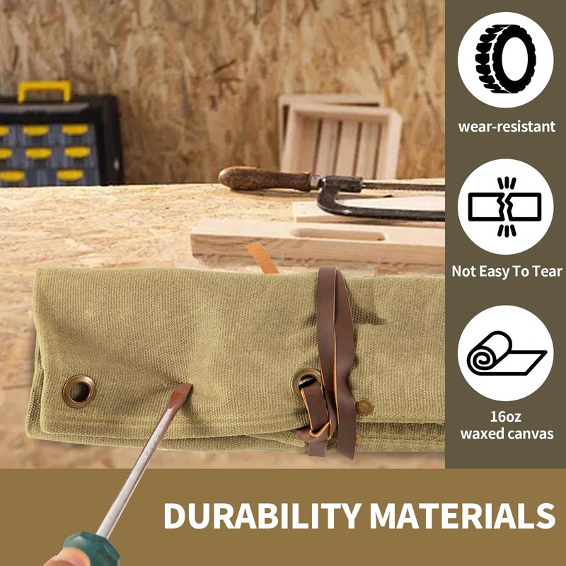 Baizoy Chisel Roll,6 Pockets Roll Up Tool Pouch,Waxed Canvas Small