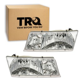 TRQ 2 Piece Headlight Assembly Set Chrome Bezel Driver & Passenger Side Compatible with Mercury Grand Marquis 1998-2002 FO2502149 FO2503149 YW3Z13008BB YW3Z13008CB F8MZ13008AA F8MZ13008BA