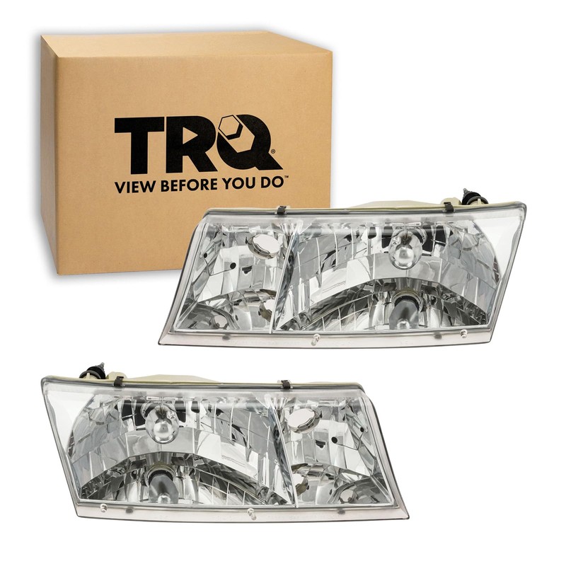 TRQ 2 Piece Headlight Assembly Set Chrome Bezel Driver &
