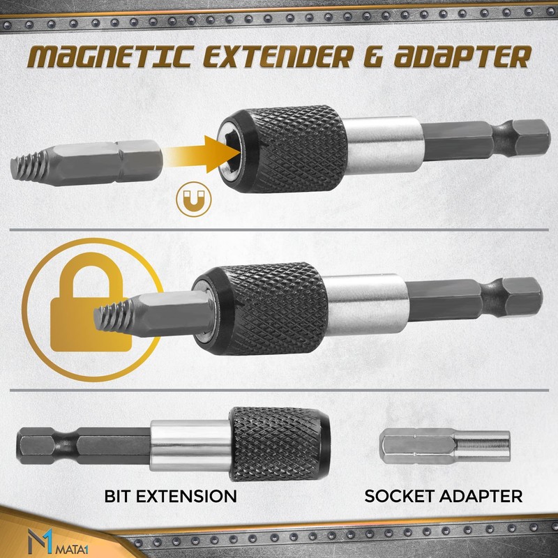 Mata1 - Screw Extractor Set for Stripped, Broken, Damaged Screws