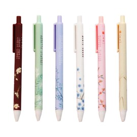 PapaBear Stylish Beautiful Scenery Printed Gel Pen, Retractable Ballpoint Pen, 0.5mm, Black Ink, Elegant and Classy Pen, 6-Pack