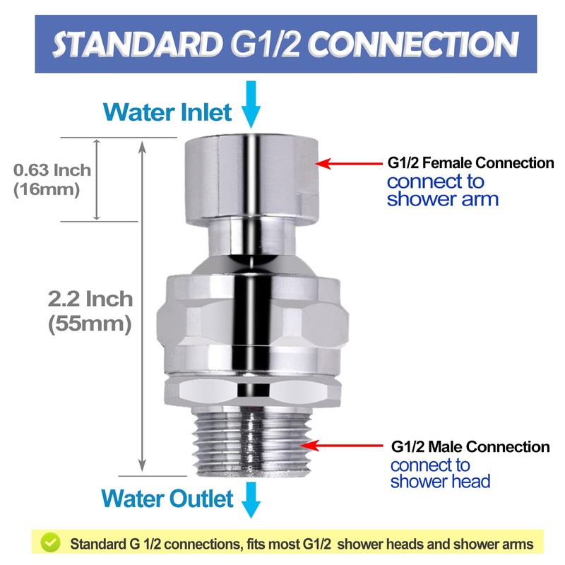 Shower Head Swivel Ball Adapter Brass Adjustable Shower Arm Connector
