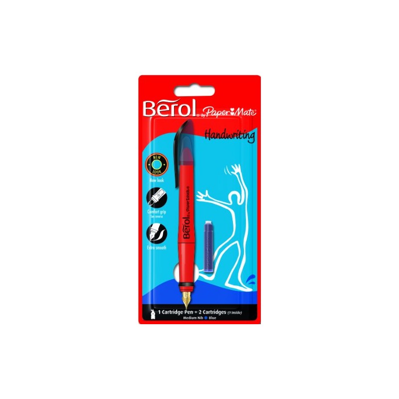 Berol Handwriting Fountain Pen with Medium Nib, Blue, Box of