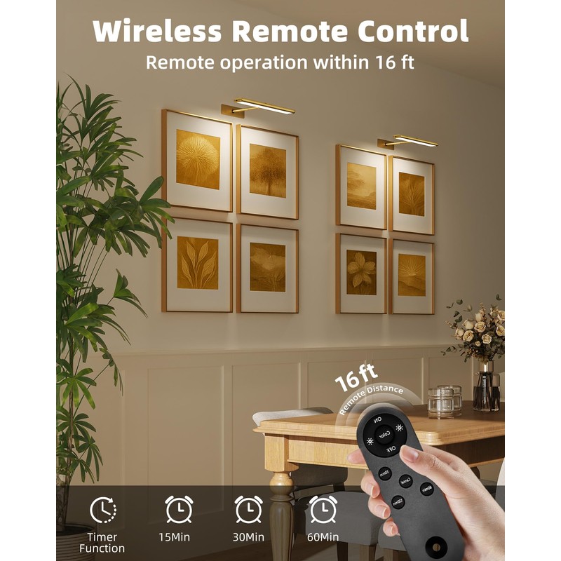 EZVALO Picture Light for Wall, 4800mAh Rechargeable Wireless Remote, 16in