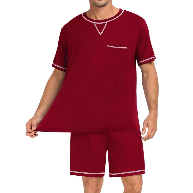 SWOMOG Men Modal Pajamas Set Comfy Sleepwear Short Sleeve Pjs