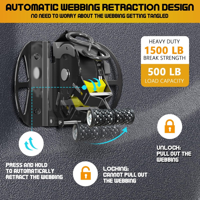 2PCS Retractable Ratchet Straps,Compatible with 2015-2025 Ford F150 Auto Retract
