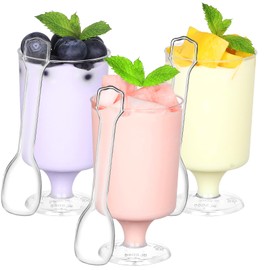Eupako 4 fl.oz-Mini-Dessert-Cups-with-Spoons-Clear-Plastic-Parfait-Cups-Round-Small-Dessert-Cup for Desserts, Appetizers, Puddings, Mousse, Fruit, Pack of 50