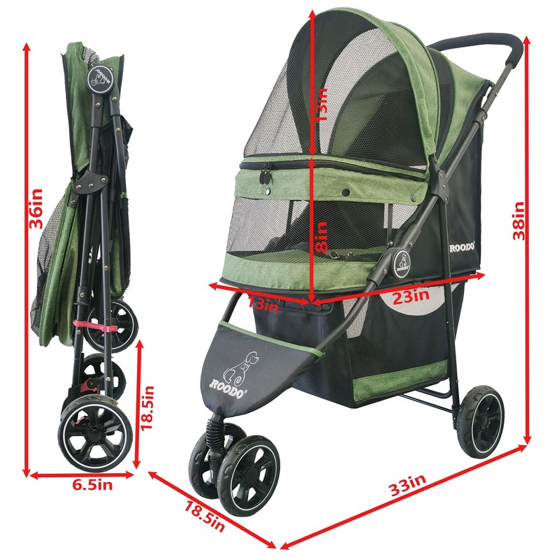 ROODO 3 Wheel Pet Stroller Best Lightweight Foldable Compact Portable