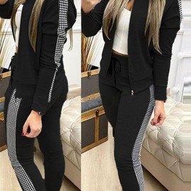 amropi Women's 2 Piece Tracksuit Sweatsuits Sets Zipper Sweatshirt and Jogging Sweatpants Suit Black, L