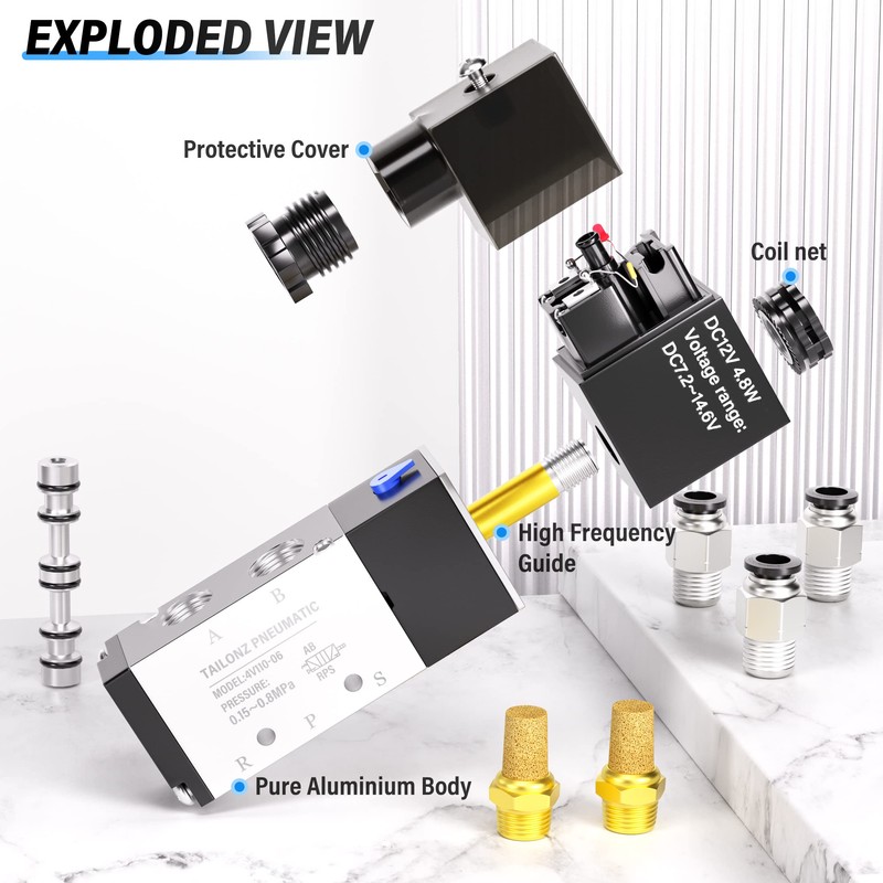 TAILONZ PNEUMATIC 1/8"NPT Solenoid Valve 4V110-06 DC12V Single Coil Pilot-Operated