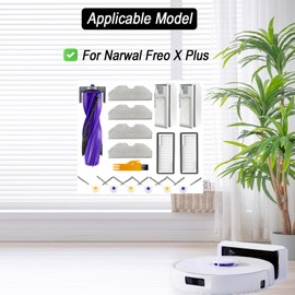 Frexusuent Accessories Kit for Narwal Freo X Plus Robot Vacuum Cleaner, Freo X Plus Replacement,1 Main Brush, 2 Filters, 2 Dust Bags, 4 Mop Pads, 6 Side Brushes Attachments