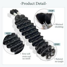 Human Braiding Hair For Boho Braids 14 Inch 100g Deep Wave Bulk Human Hair for Braiding 1B Natural Black 2 Bundles for Braiding
