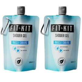 Fit Kit Muscle Cooling Sports Shower Gel - Mens & Women Body Wash for Post Exercise - With Peppermint & Charcoal Providing Fast Recovery from Muscle Soreness - 200ml x 2