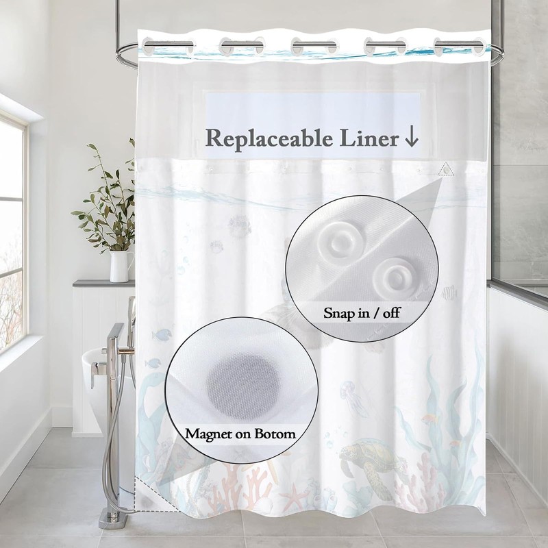Fowocu No Hook Shower Curtain with Snap in Liner Funny