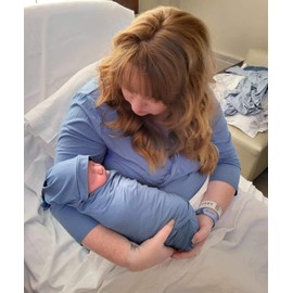WINROLA Maternity Robe with Matching Swaddle Set, Mommy Me Set Soft Women Maternity Sleepwear Bathroom (US, Alpha, Medium, Regular, Regular, YFA29 Blue)
