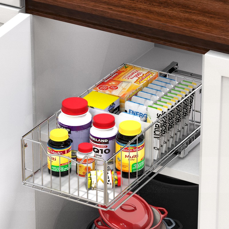 Simple Houseware Pull-Out Cabinet Sliding Basket Organizer, 17.2" D x