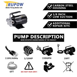 Trupow 1/10HP 330GPH 115-Volt Mini Portable Electric Utility Sump Transfer Water Pump with Water Hose Kit