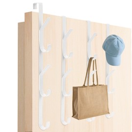 Tahbarshi Türhaken zum Einhängen, 4 Stück x 5 Haken Türgarderobe zum Einhängen, Clothes, Edelstahl Türhaken Innenseite, Platzsparende Kleiderhaken Tür, Flexible Garderobe Tür (Weiß, 1,7 cm)