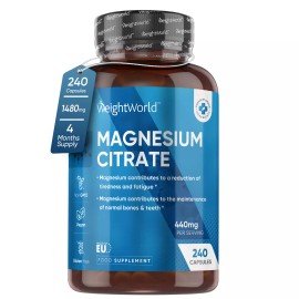 WeightWorld Magnesium Citrate 240 Capsules 440mg for Bones & Teeth Muscle Energy Supplement