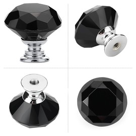 Ravinte Pack of 10 Crystal Drawer Knobs and Handles, Black Diamond Shape Knobs for Dresser Drawers Kitchen Cupboard Drawer Pulls Handles - 30 mm Knobs with Silver Base
