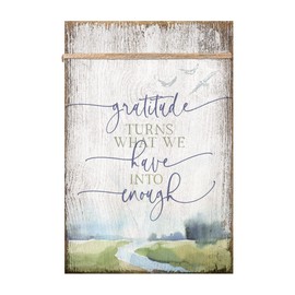 DEXSA Gratitude Wood Plaque - Made in the USA - 6"x9" - Classy Vertical Frame Wall & Tabletop Decoration | Easel & Hanging Hook | Accented with Natural Twine | Gratitude turns what we have into enough