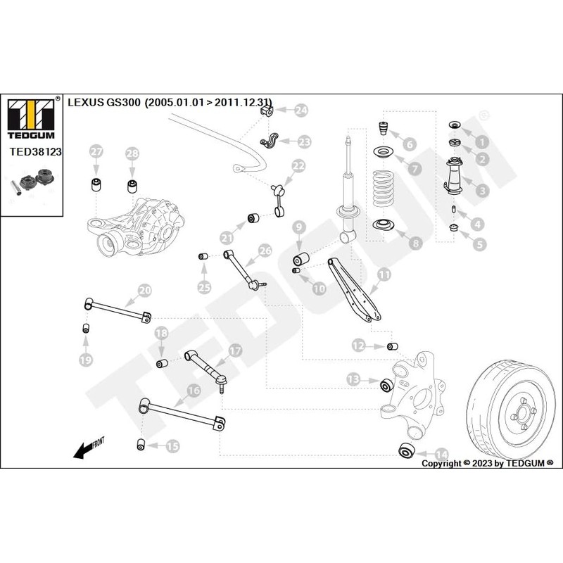 Front suspension strut support bearing, strut bearing, rear on both