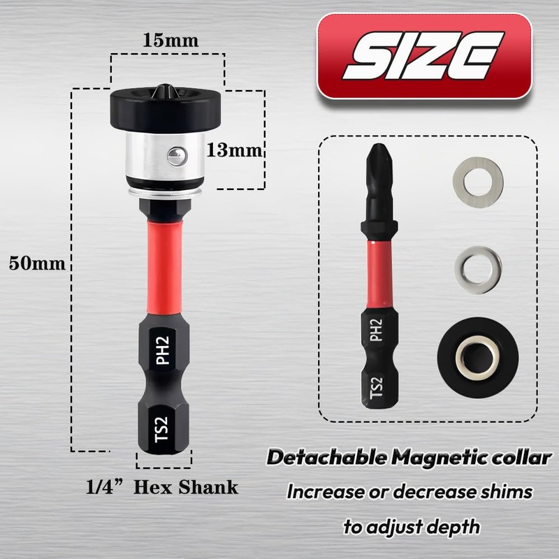 Saipor 5pcs Drywall Bit Attachment with Depth Stop, PH2 Magnetic