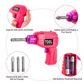 LOYO Kids Tool Set - Pretend Play Kids Construction Toys with Tool Box Electric Drill Tool Belt Girls Toys Birthday Gifts for 3 4 5 6 7 Years Old Toddler Girls Boys