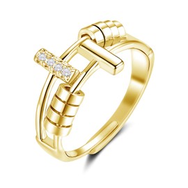 Glintara 925 Sterling Silver Anxiety Ring, Silver Anti-Stress Fidget Spinning Rings with Beads, Hypoallergenic Anti-Stress Rings Cubic Zirconia, Adjustable Open Mood Ring for Stress Relief Unisex Gift