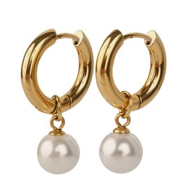 LuckyLy Aretes Mujer con Perlas Colgantes, Arracadas de Acero Inoxidable con Baño de Oro 14k – Joyería para Mujer Ideal como Regalos para Mujer Cumpleaños y Regalos para Mamá Originales, Modelo Connie