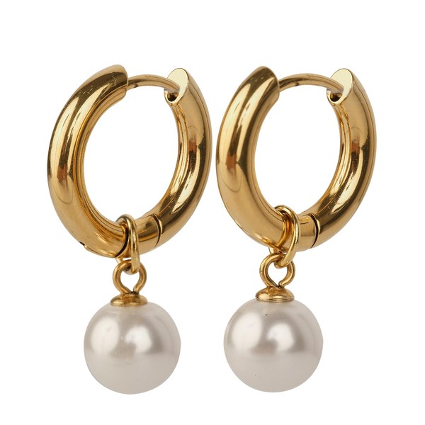 LuckyLy Aretes Mujer con Perlas Colgantes, Arracadas de Acero Inoxidable