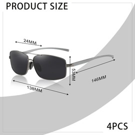 TUONYIS Lightweight Rectangular Polarized Sunglasses, Pilot Style, UV400 Protection Lens Shades Men Women, Frame Retro, Sun Glasses Black Classic Vintage Style, for Driving, Fishing, Skiing (Grey)