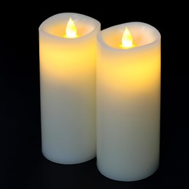 Enpornk 7” x 3” Flameless Candles, Flickering Moving Flame LED Candles, Battery Operated Candles with Remote and Timers, Ivory White, Set of 2