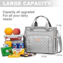 AIJIEKE Insulated Lunch Bag for Men Women, Lunch Box, Lunch Tote for Work, Large Leak Proof Cooler Bag with Removable Strap, Reusable Adult Lunchbag, Picnic, Office, Beach, Grey